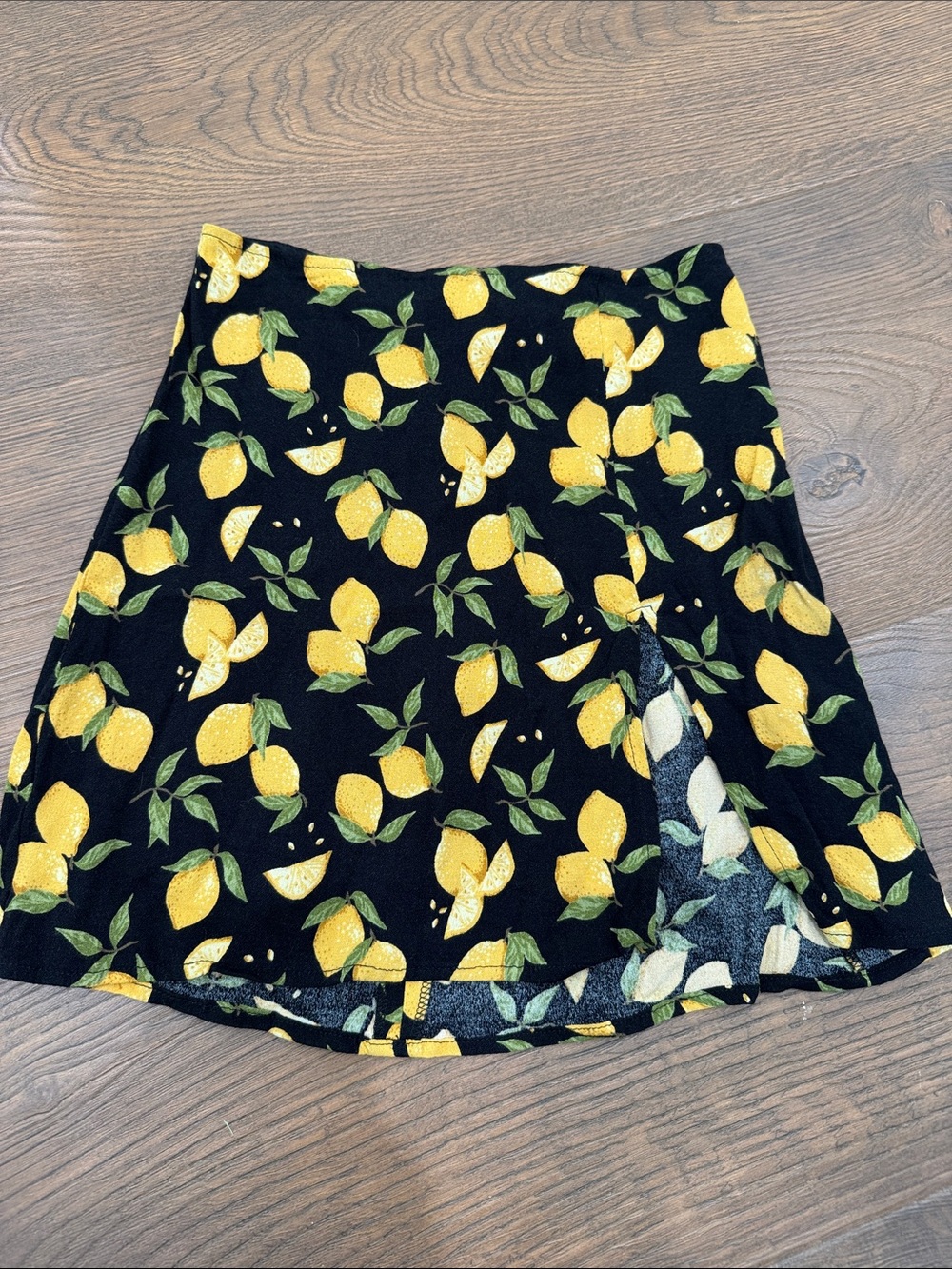 Reformation Black Skater Skirt with Yellow Lemon Motif